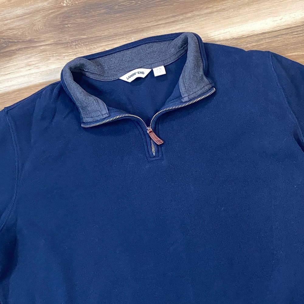 Lands' End Quarter Zip Pullover Mens‎ XL Heritage Cotton Blend Classic Navy Blue